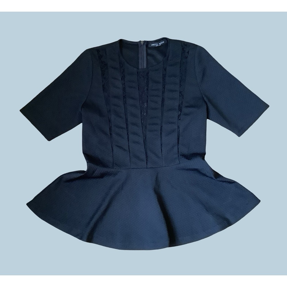Janet Fashion Black Dressy Peplum Top Womens Sexy Fitted Blouse Sz S